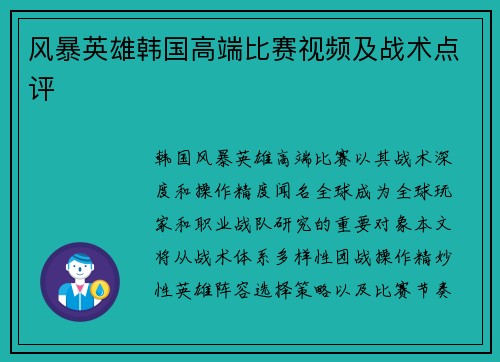 风暴英雄韩国高端比赛视频及战术点评